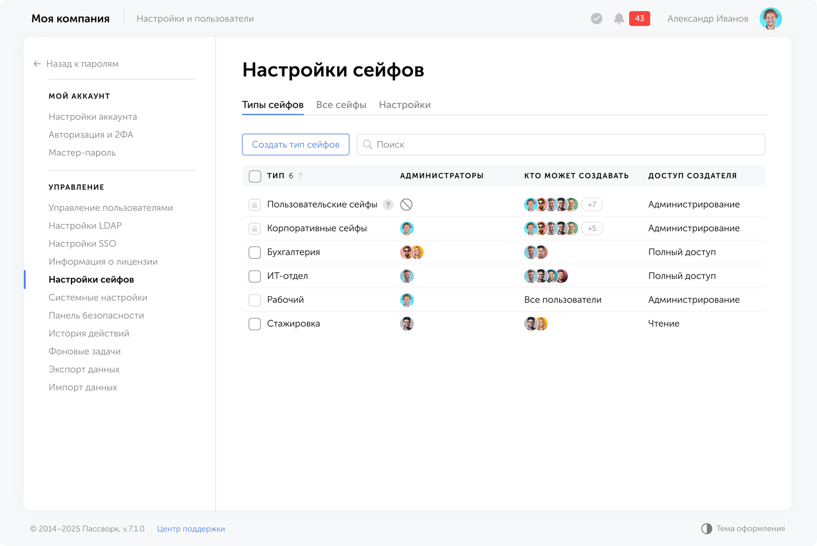 Типы сейфов в Пассворке